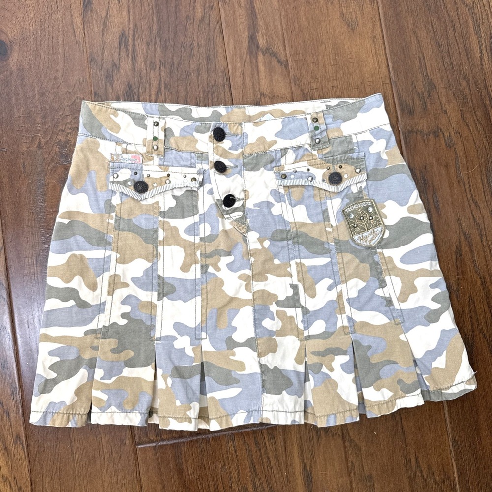 Vintage Y2K Hannah Montana Camo Beaded Skirt Skort Rock Star Pleated 30" School